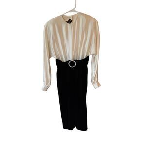 St. Gillian Long Sleeve Rhinestone Velvet Silky Midi Dress Black Women's Size 4